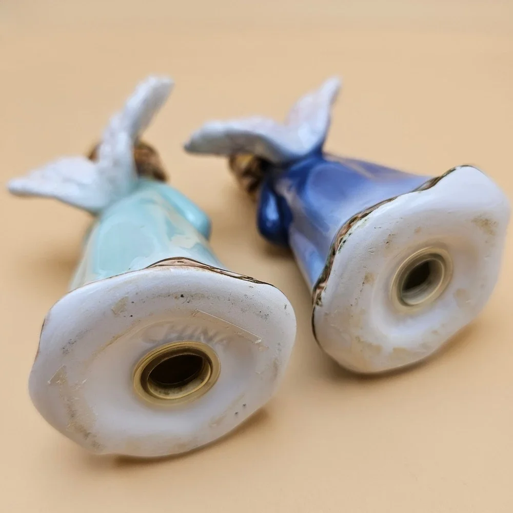 Ceramic‎ Angel Figurines Salt Pepper Shakers Praying Vintage Kitchen Decor Set